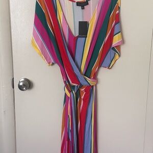 Eloquii Colorful Striped Wrap Dress